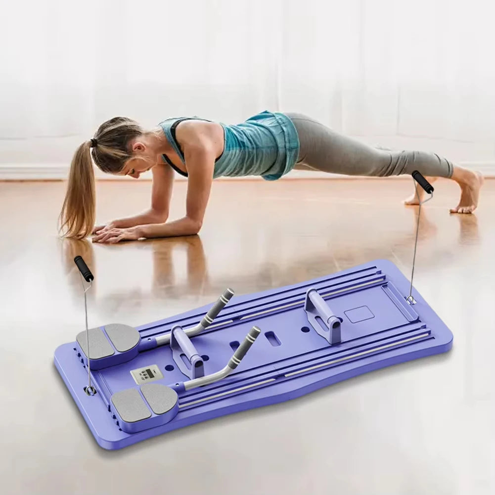 Pilates Board – Multifunctional with Counter, Kneeling Mat & Resistance Ropes (Front & Back)